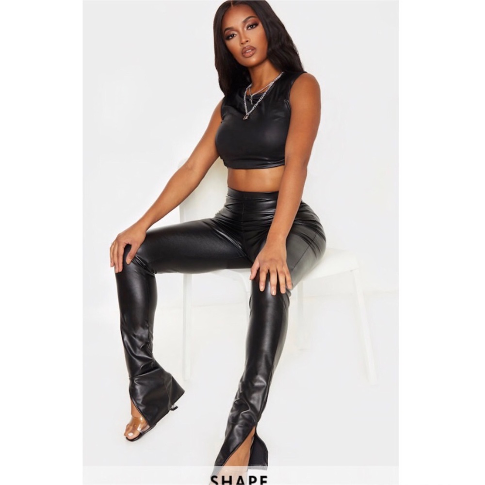 Shape Black PU Split Hem Trouser